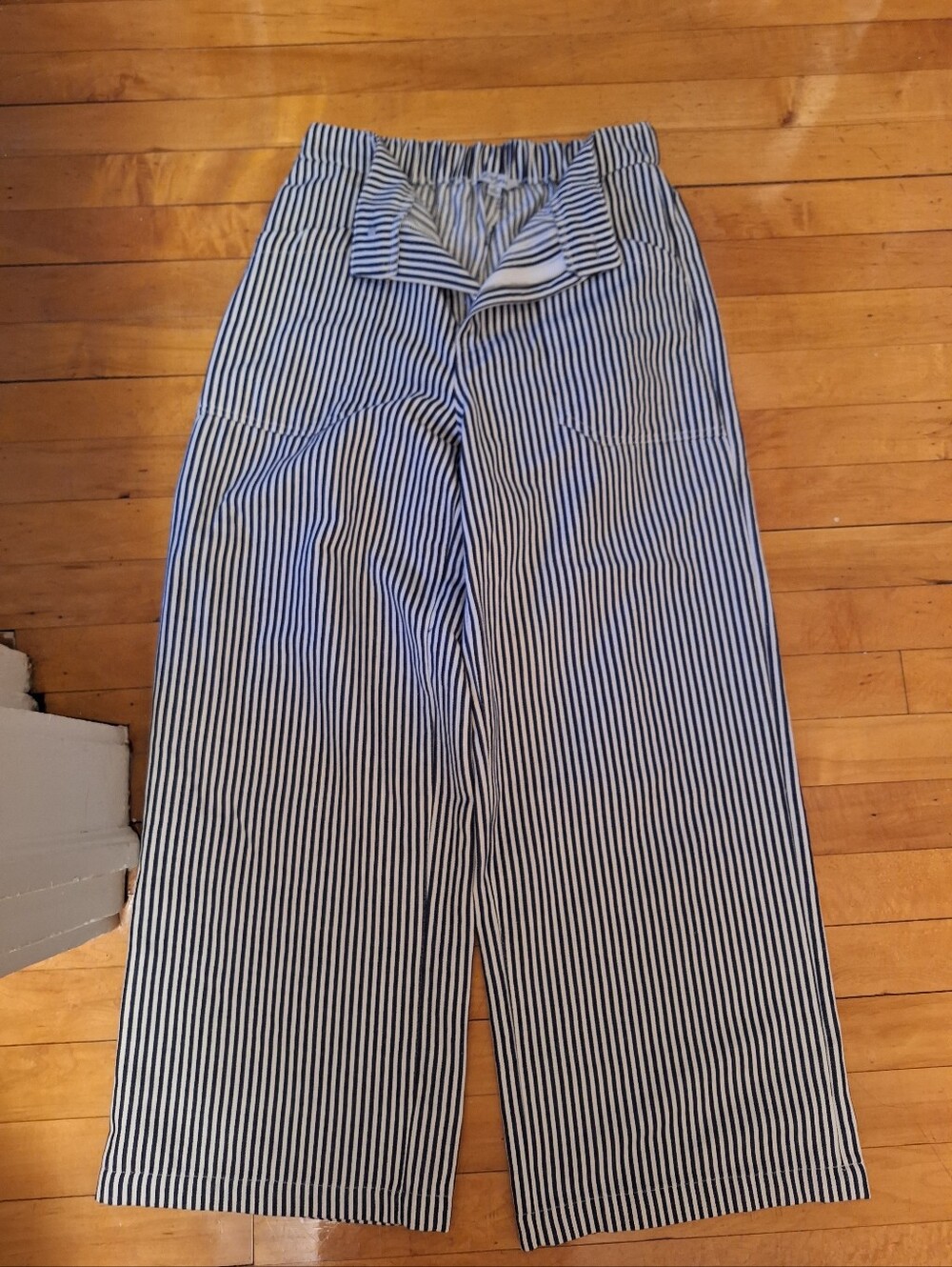 Women's Navy and White Striped Wide-Leg Pants